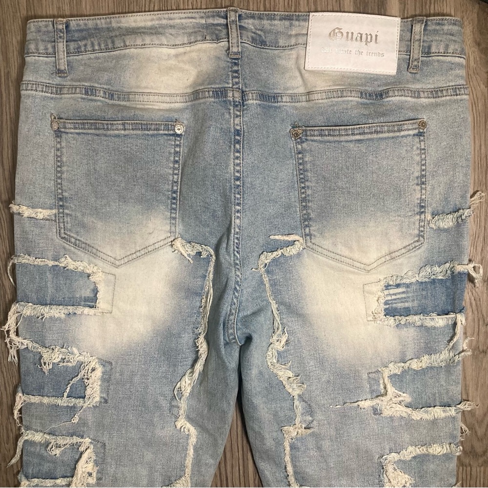 Guapi Jeans Men’s 36x37 Slim Super Stacked Distressed High Rise Blue Celebrity - Picture 4 of 9